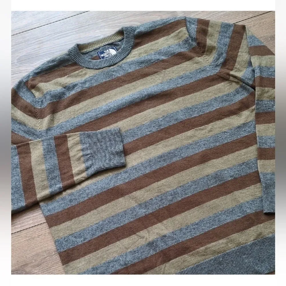 The North Face Wool Cotton Blend Long Sleeve Sweater - Stripes gray brown - L